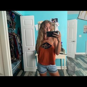 Free people cropped embroidered halter top